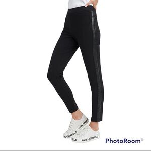 Karl Lagerfeld Paris Black Faux Leather Side Ponte Leggings XXS